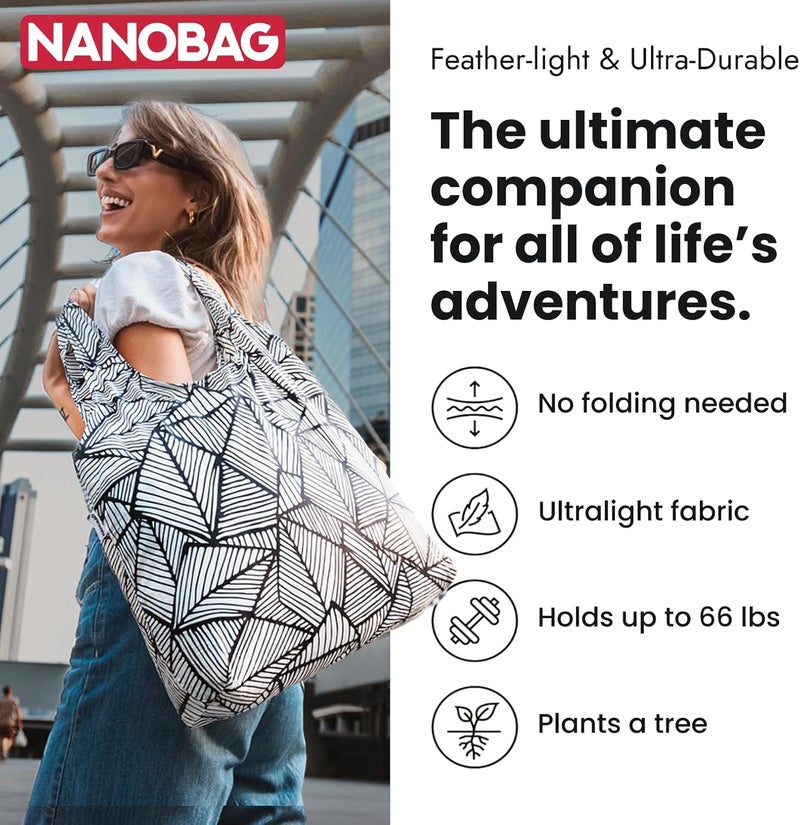 Nanobag Store Ultra-Lightweight Foldable Tote for Women & Men, Reusable Grocery & Travel Bag, Packable Collapsible Compact Market Essential (Standard Black) - Image 3
